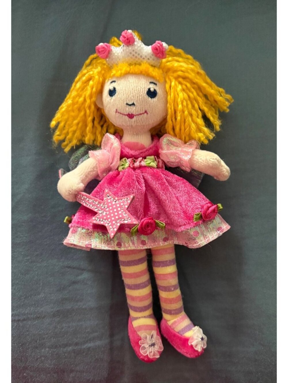Princess Lillifee Fairy Doll Pink Dress Star Wand Crown Yellow Yarn Hair Wings - Picture 1 of 8